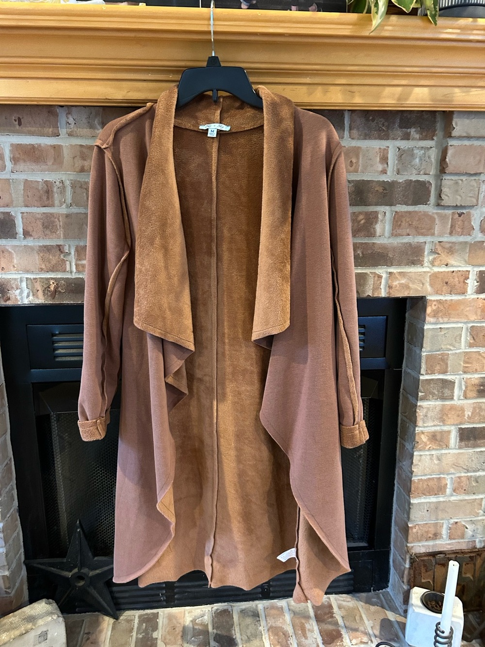 She + Sky Brown Open Front Cardigan Faux Fur Lining Size Medium
